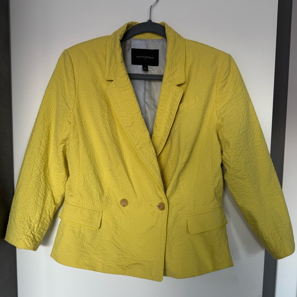 Banana Republic SeerSucker Double Breasted Vibrant Yellow Women's Blazer - Picture 1 of 3